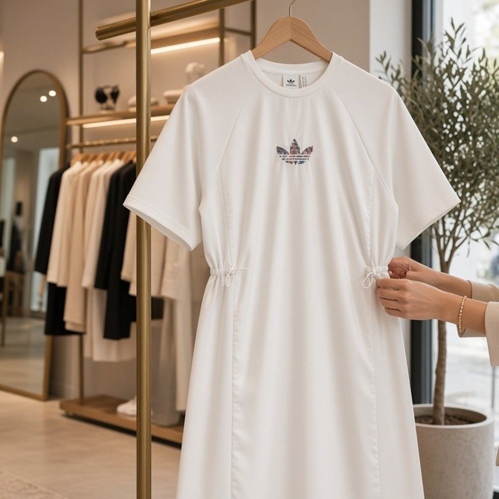 Adidas Originals Bellista Short Dress Women Small White Ribbed Crewneck Pullover